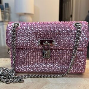 Kurt Geiger London Mini Brixton shoulder bag in pink crystal fabric With Dusty